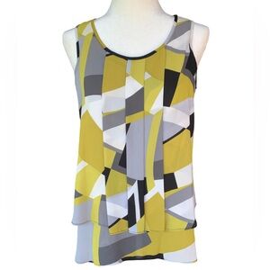 Alfani Tunic Geometric Blouse Top-Lime Green-Gray-Black-White-Size XS-Sleeveless